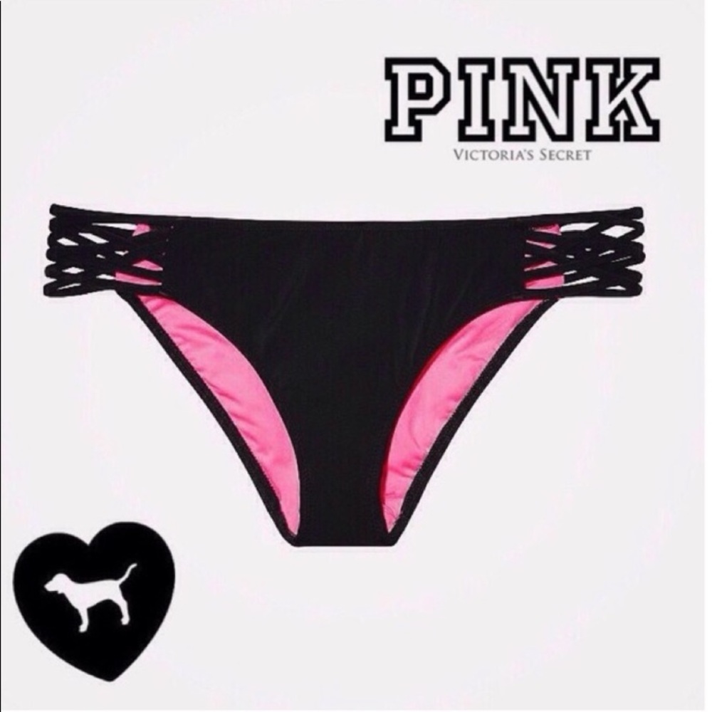 VS PINK Black Cage Caged Strappy Triangle Low Rise Bikini - Picture 3 of 14